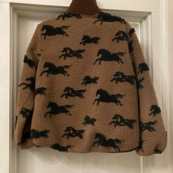 The Great. Pasture Fleece Jacket w horse print and brown collar, S (1), EUC - Picture 8 of 10